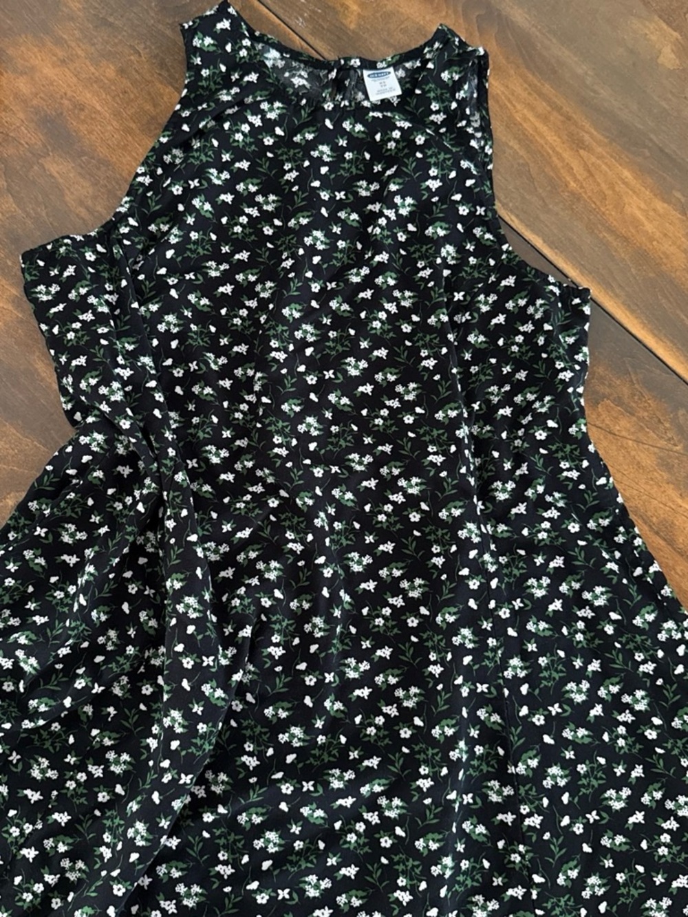Old navy Black Floral Sleeveless mini Dress with White Blossoms